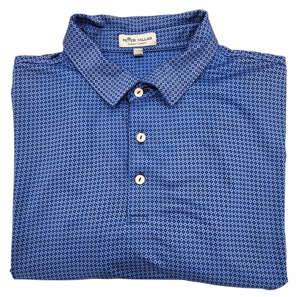 Peter Millar Shirt Men's XL Summer Comfort Golf Polo Blue Black Geometric Print - Picture 1 of 13
